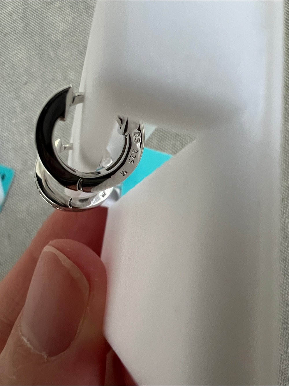 Sterling Silver Moissanite Huggies - Picture 5 of 6